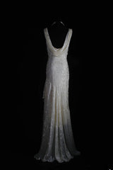 Chic Mermaid Cowl Neck White Lace High Low Chiffon With Beads Long Party Formal Women Prom Dresses AS094