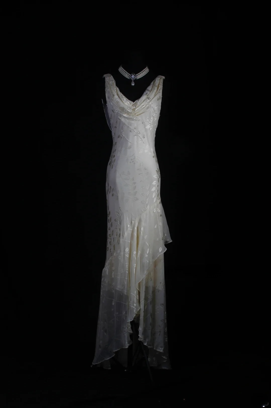Chic Mermaid Cowl Neck White Lace High Low Chiffon With Beads Long Party Formal Women Prom Dresses AS094