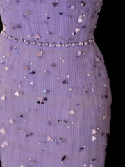Classy Sheath Square Neck Lilac Tulle With Beads Gem Formal Style Impress Long Prom Dresses Party Gowns SA099