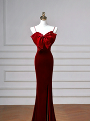 Classy Mermaid Spaghetti Straps Burgundy Velvet Long Formal Prom Dresses Dance Night Outfits Party Gowns AQ115