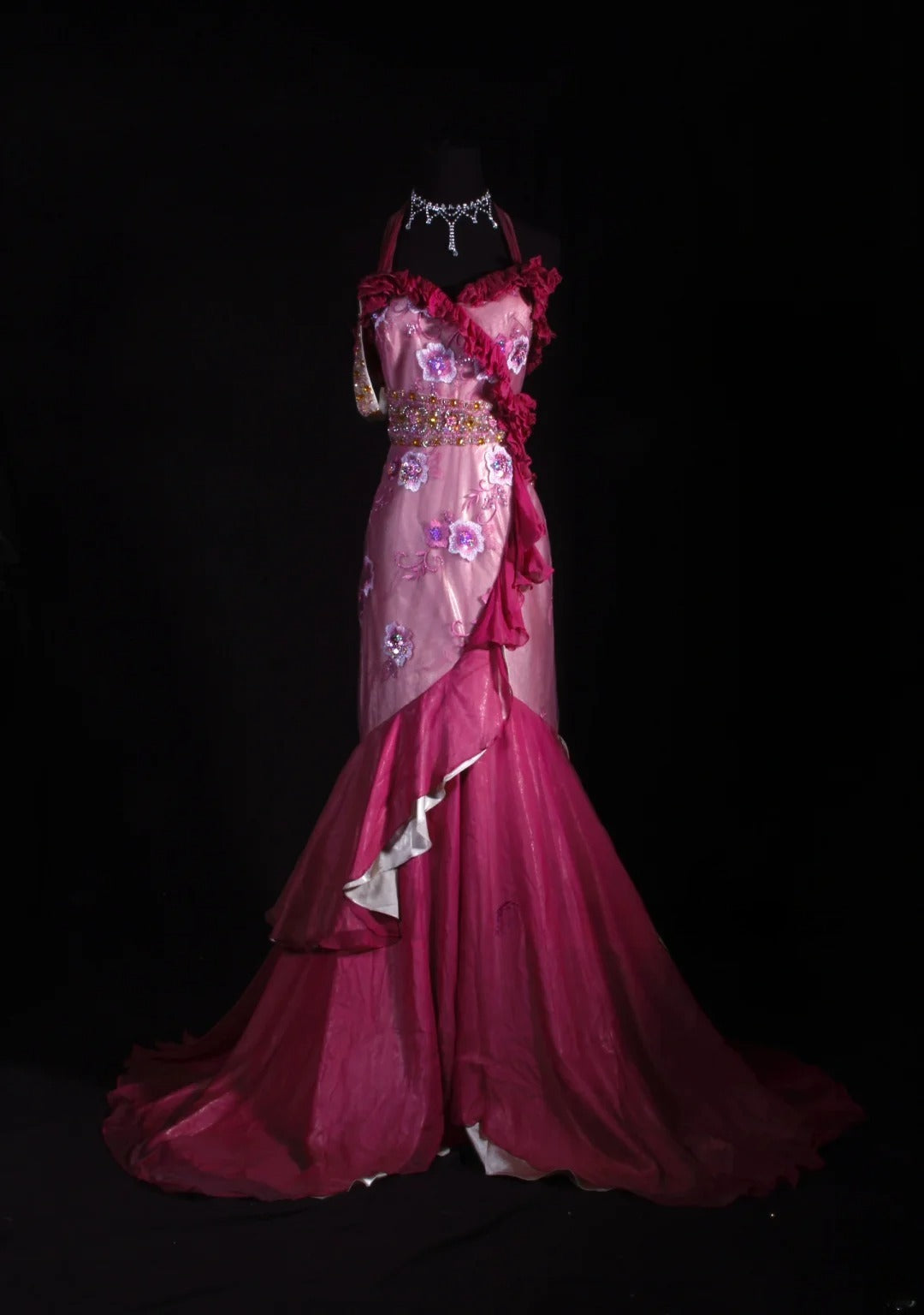 Vintage 50s 1950s Formal Mermaid Halter Hot Pink Pleated With Beads Sleeveless Long Prom Dresses Party Formal Gowns AS119