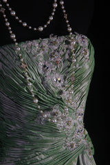 Vintage 50s 1950s Formal Mermaid Strapless Green Taffeta Pleated With Lace Appliques Sleeveless Long Prom Dresses Party Formal Gowns AS127