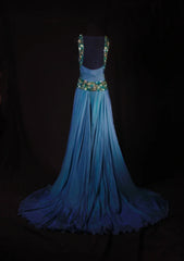 Retro Vintage 1960s Formal A line Halter Blue Fashion With Beads Long Prom Dresses Party Formal Gowns AS133