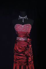Retro Vintage 1960s Style Formal Mermaid Sweetheart Burgundy Wine Red With Beads Long Prom Dresses Party Formal Gowns AS148