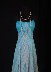 Sparkly Prom Dresses Aesthetic A line Strapless Blue With Beads Inspo Impress Long Party Semi Formal Gown For Senior Teens High Schools AS163