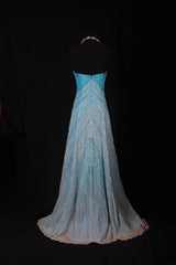 Sparkly Prom Dresses Aesthetic A line Strapless Blue With Beads Inspo Impress Long Party Semi Formal Gown For Senior Teens High Schools AS163