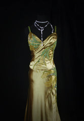 Chic Mermaid Spaghetti Straps Green Satin With Beads Sequins Long Formal Fancy Prom Dresses Dinner Night Outfits Party Gowns For Teens AB2186