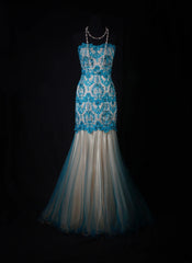 Vintage Style Mermaid Sweetheart 1950s Lace Blue Tulle With Beads Long Formal Fancy Prom Dresses Night Outfits Party Gowns AS201