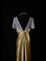 Vintage Sheath V Neck Short Sleeves With Lace Long Formal Old 1950s Prom Dresses Night Outfits Party Gowns AS220