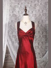 Vintage A line Sweetheart Burgundy Satin Long Formal Old 1950s Prom Dresses Night Outfits Party Gowns AS245