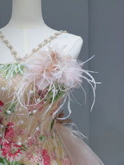 Cute Prom Dresses Aesthetic A Line Halter Sequin Pink Floral Inspiration Style Impress Corset Fitted Long Party Formal Gown AS397