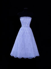Chic Formal Ball Gown Strapless Lilac Tulle With Beads Style Impress Mid-Length Prom Dresses Party Gowns AS608