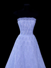 Chic Formal Ball Gown Strapless Lilac Tulle With Beads Style Impress Mid-Length Prom Dresses Party Gowns AS608