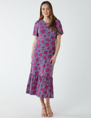 Crew Neck Midi Angel Sleeve Tie Open Back Dress
