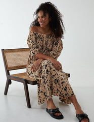 Bardot Midi Dress With Pleated Hem