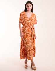 Double V Midi Dress With Tassel Tie