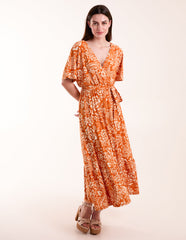 Double V Midi Dress With Tassel Tie