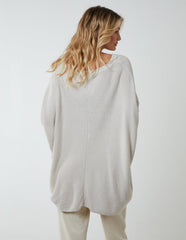 V Neck Front Cut And Sew Soft Knit Jumper