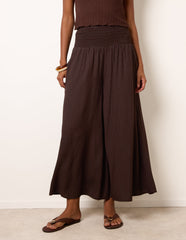 Wide Leg Shirred Waist Wavy Trousers