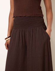 Wide Leg Shirred Waist Wavy Trousers