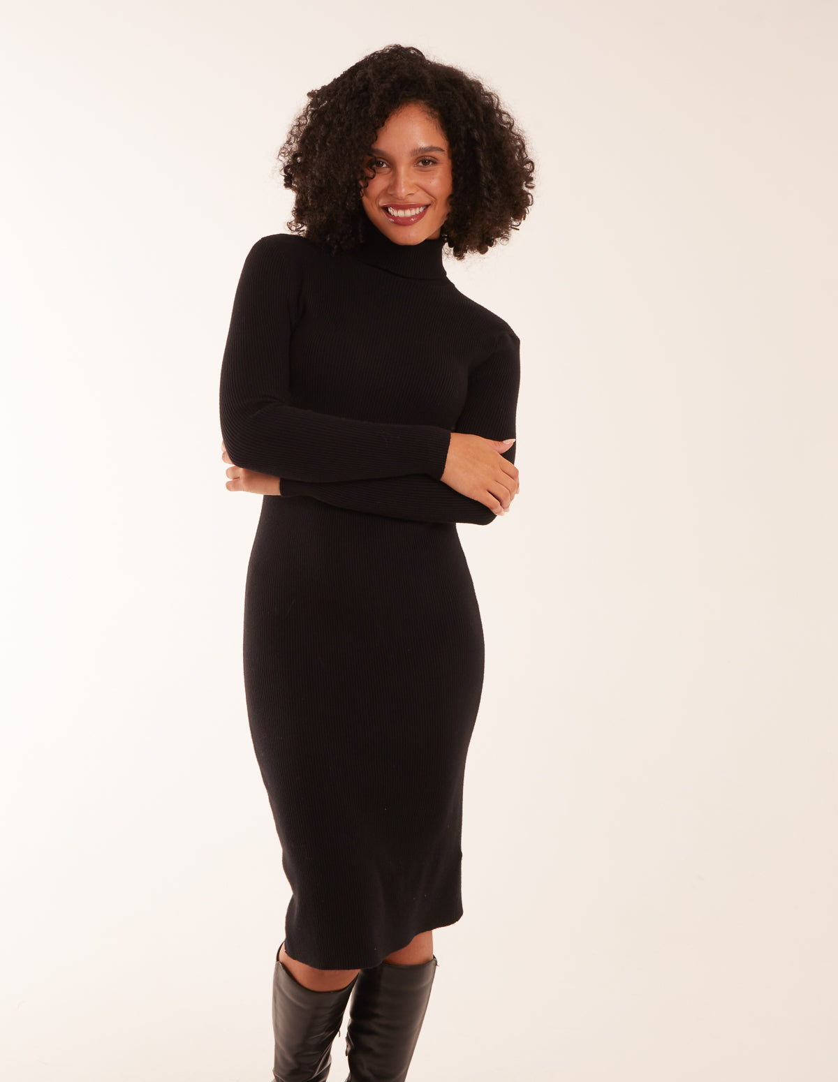 Ribbed Roll Neck Midi Dress