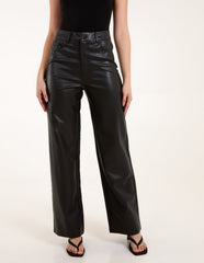 Faux Leather Straight Leg Trousers