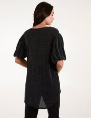 Bubble Sleeve Metallic High Low Top