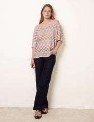 Zig Zag Metallic Bow Back Top
