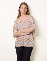 Zig Zag Metallic Bow Back Top