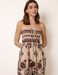 Tribal Print Bardot Tie Neck Jumpsuit