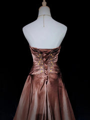 Beautiful Prom Dresses Inspo Ball Gown Sweetheart Satin With Beaded Chocolate Women Formal Dress N3187