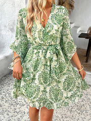 Molly Ruffle Floral Wrap Mini Dress - green