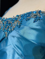 Trendy Prom Dresses Inspiration Mermaid Spaghetti Strap Blue Gala Satin With Beading Formal Gowns N3190