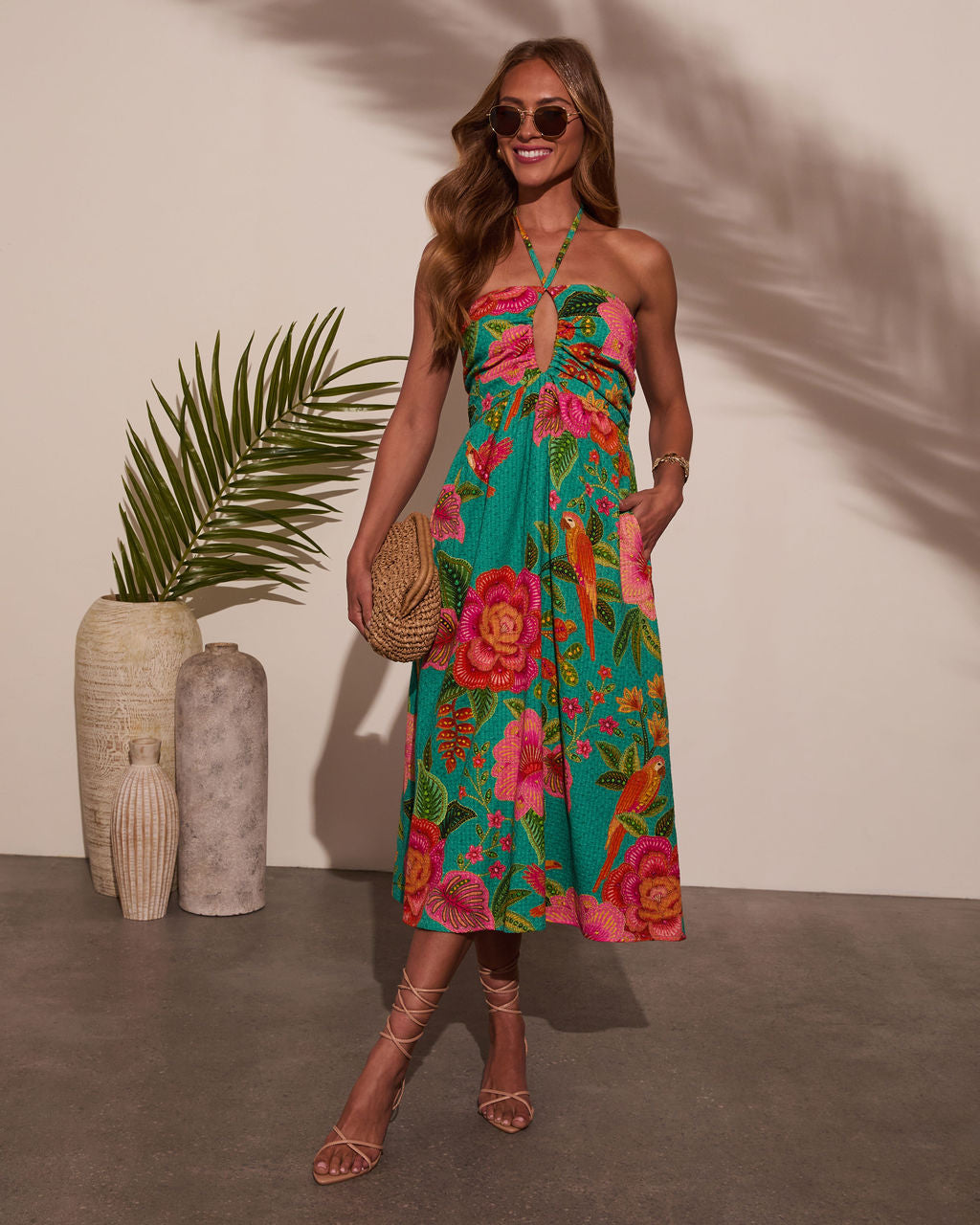Jessica Floral Halter Midi Dress