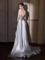 Classy Mermaid Sweetheart Silver Grey With Ruffles Long Party Gowns Prom Dresses N2034