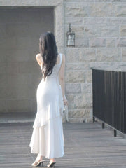 Simple Mermaid Square Neck With Ruffles Long Party Gowns Prom Dresses N2047