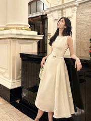 Modest French Style A line Scoop Satin Fashion Women Long Formal Outfits Prom Dresses N2083
