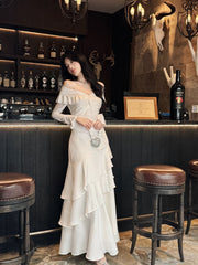 Modest French Style Mermaid Off The Shoulder White Fashion Women Long Formal Outfits Prom Dresses N2090