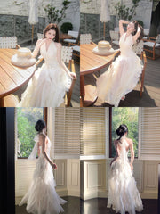 Beautiful A Line Halter White Ruffles Long For Women Girls Teens Prom Dresses N2202