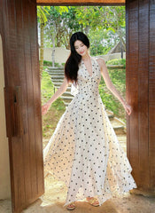 Beautiful A Line Halter Black Polka Dots Summer Formal Long For Women Girls Teens Prom Dresses N2203