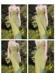 Simple Mermaid Spaghetti Strap Green Summer Formal For Women Girls Teens Prom Dresses N2223