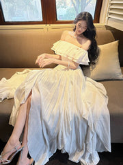 French Style A Line Off The Shoulder Ankle Length Summer Formal For Women Teens Prom Dresses N2225