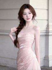 Cute Mermaid Strapless Pink With Ruffles For High Schools Teens Prom Dresses Long Graduation Dress N1669