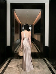 Sexy Prom Dresses Mermaid One Shoulder Champagne Satin Sleeveless Long Formal Evening Dress N3955