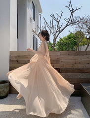 Simple Prom Dresses A line Halter Champagne Chiffon With Ribbon Evening Gown Formal Long Formal Dress N3994