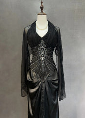 Glamour Prom Dresses Mermaid Halter Black Tie With Silver Beading Formal Evening Outfits N3840