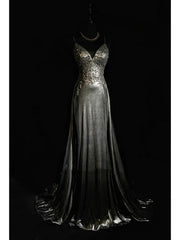 Modest Prom Dresses Mermaid Spaghetti Strap Dark Grey Sleeveless Long Formal Evening Outfits N3628