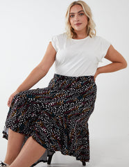 Curve Asymmetric Hem Midi Skirt