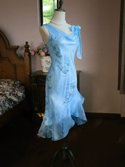 Vintage 1980s Mermaid Blue Knee Length Prom Dresses With Beads Inspiration Party Night Evening Dress 18th Birthday Outfits AB2373