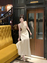 Sexy A Line Jewel Neck White Satin Ankle Length Prom Dresses Wedding Guest Dress 22th Birthday Outfits AB2507